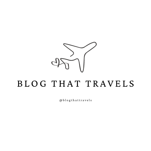 Blog That Travels logo - a plane with a love heart tail.
