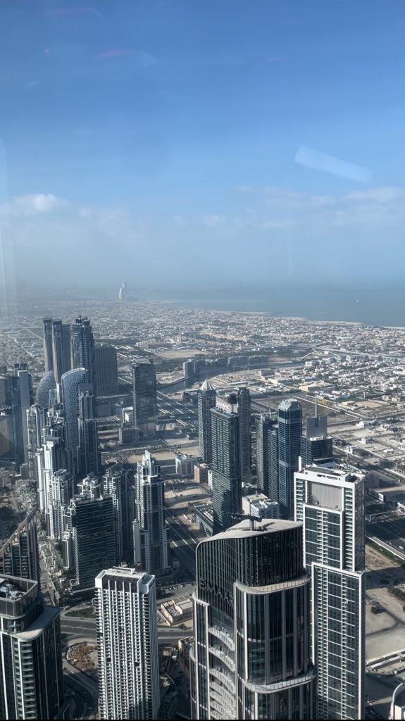 View of skyscrapers from observation deck, Burj Khalifa. 