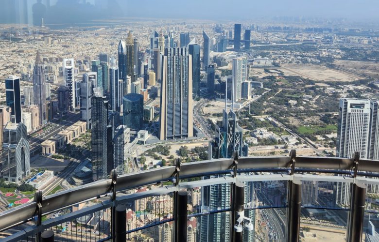 view of building from Burj Khalifa observation deck
