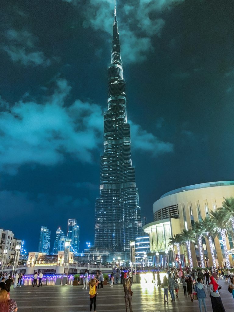 Night time view of Burj Khalifa. 
